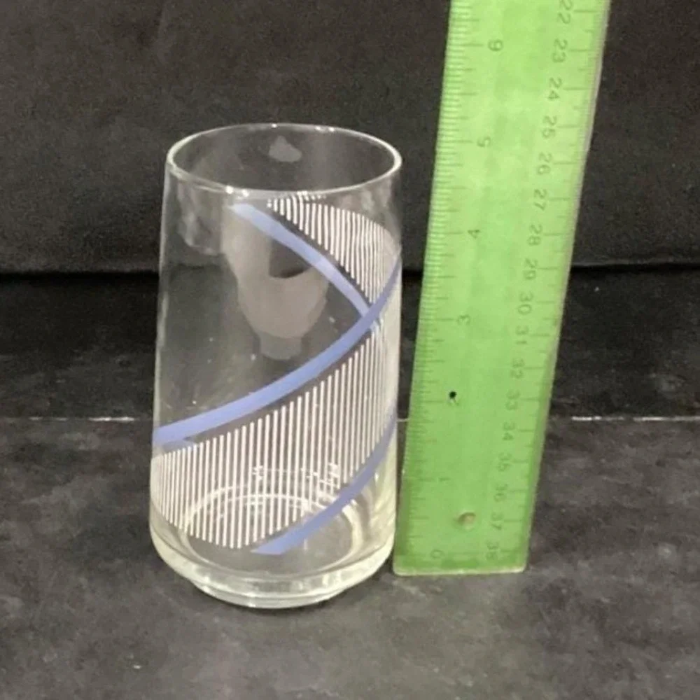 Georges Briard Style Tumblers, Set of 4, Vintage Blue Swirls & White Stripes